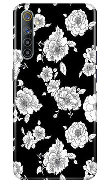 White flowers Black Background Mobile Back Case for Realme 6 Pro (Design - 9)