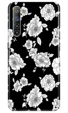 White flowers Black Background Mobile Back Case for Realme 6i (Design - 9)