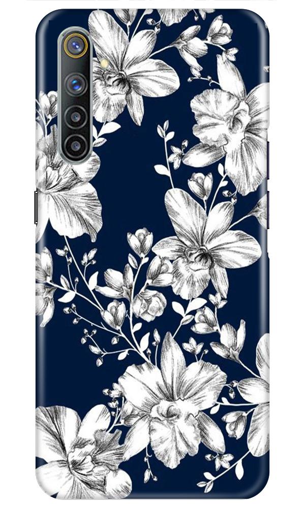 White flowers Blue Background Case for Realme 6i