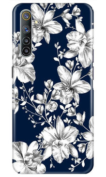 White flowers Blue Background Mobile Back Case for Realme 6i (Design - 14)