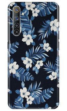 White flowers Blue Background2 Mobile Back Case for Realme 6i (Design - 15)