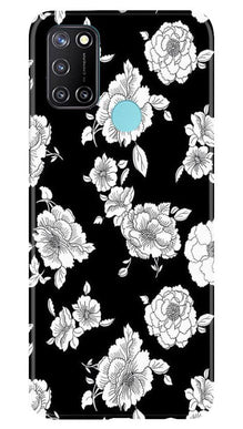 White flowers Black Background Mobile Back Case for Realme 7i (Design - 9)