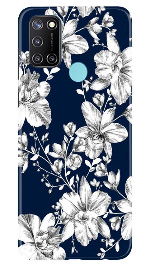 White flowers Blue Background Case for Realme 7i