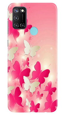 White Pick Butterflies Mobile Back Case for Realme 7i (Design - 28)