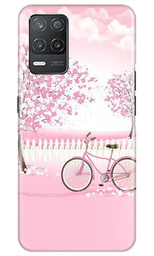 Pink Flowers Cycle Mobile Back Case for Realme 8 5G  (Design - 102)