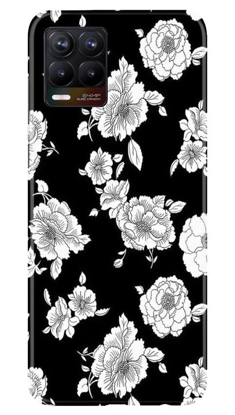 White flowers Black Background Case for Realme 8