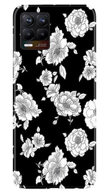 White flowers Black Background Mobile Back Case for Realme 8 (Design - 9)