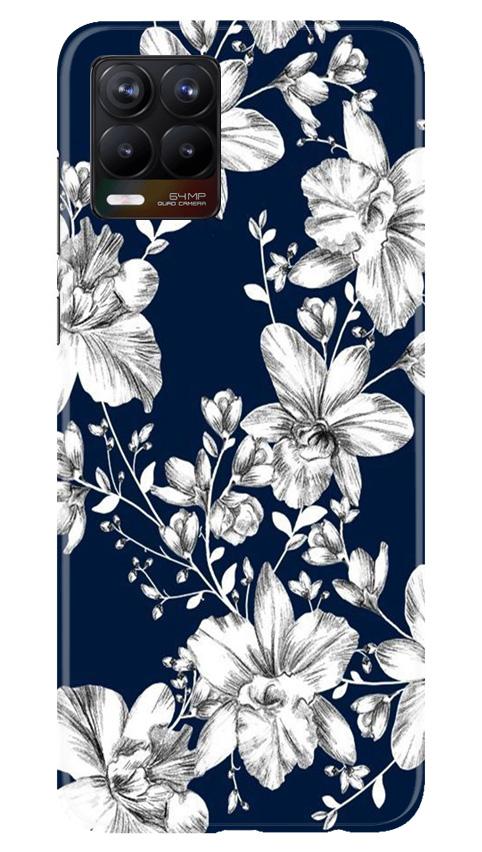 White flowers Blue Background Case for Realme 8