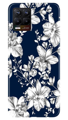 White flowers Blue Background Mobile Back Case for Realme 8 (Design - 14)