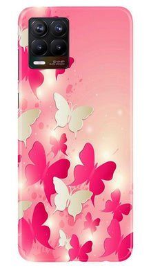 White Pick Butterflies Mobile Back Case for Realme 8 (Design - 28)