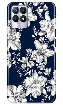 White flowers Blue Background Mobile Back Case for Realme 8i (Design - 14)