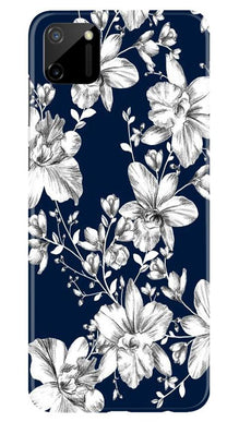 White flowers Blue Background Mobile Back Case for Realme C11 (Design - 14)