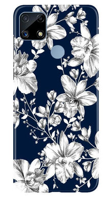 White flowers Blue Background Mobile Back Case for Realme C25S (Design - 14)