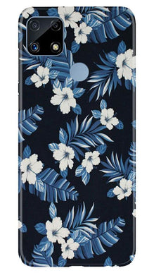 White flowers Blue Background2 Mobile Back Case for Realme C25S (Design - 15)