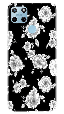 White flowers Black Background Mobile Back Case for Realme C25Y (Design - 9)