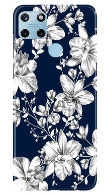 White flowers Blue Background Mobile Back Case for Realme C25Y (Design - 14)