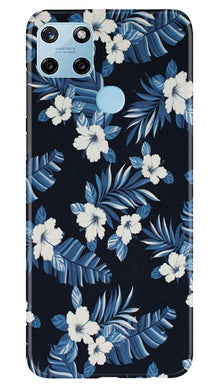 White flowers Blue Background2 Mobile Back Case for Realme C25Y (Design - 15)