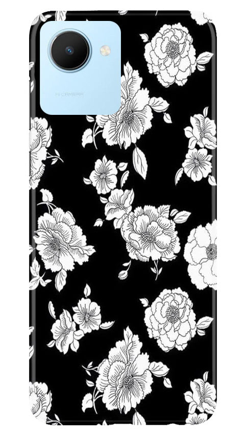 White flowers Black Background Case for Realme C30