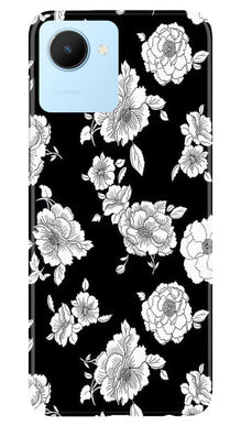 White flowers Black Background Mobile Back Case for Realme C30 (Design - 9)