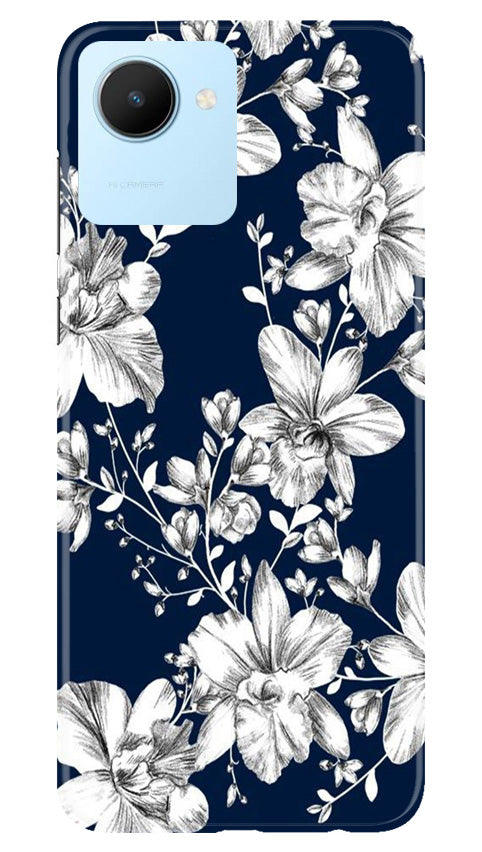 White flowers Blue Background Case for Realme C30