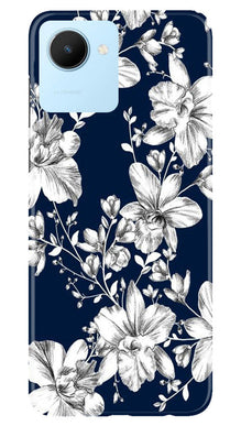 White flowers Blue Background Mobile Back Case for Realme C30 (Design - 14)