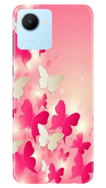 White Pick Butterflies Mobile Back Case for Realme C30 (Design - 28)