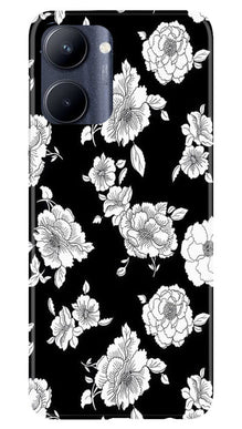 White flowers Black Background Mobile Back Case for Realme C33 (Design - 9)