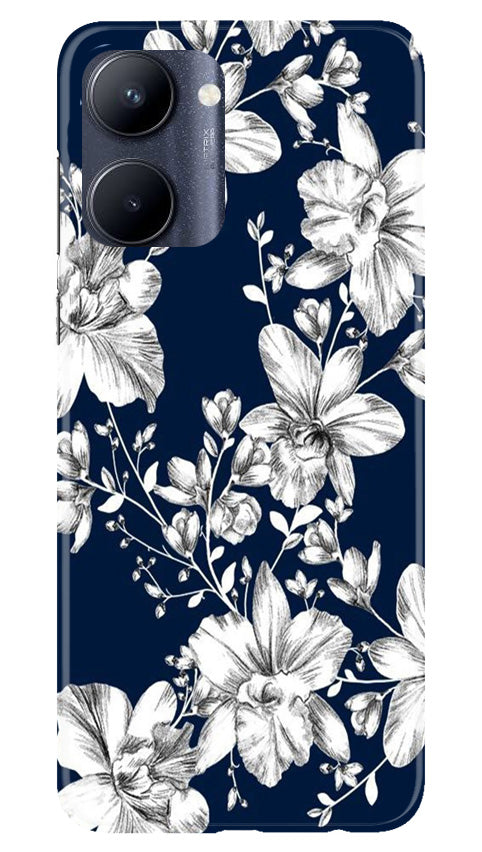 White flowers Blue Background Case for Realme C33