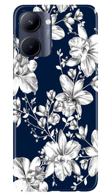 White flowers Blue Background Mobile Back Case for Realme C33 (Design - 14)