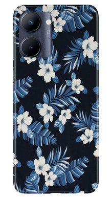 White flowers Blue Background2 Mobile Back Case for Realme C33 (Design - 15)