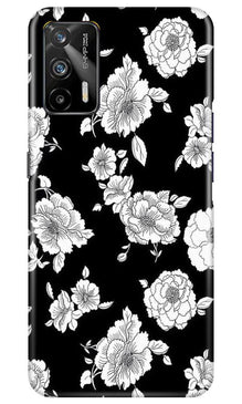 White flowers Black Background Mobile Back Case for Realme GT (Design - 9)