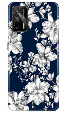 White flowers Blue Background Mobile Back Case for Realme GT (Design - 14)