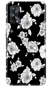 White flowers Black Background Mobile Back Case for Realme X7 Pro (Design - 9)
