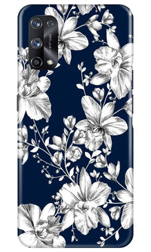 White flowers Blue Background Mobile Back Case for Realme X7 Pro (Design - 14)