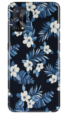 White flowers Blue Background2 Mobile Back Case for Realme X7 Pro (Design - 15)