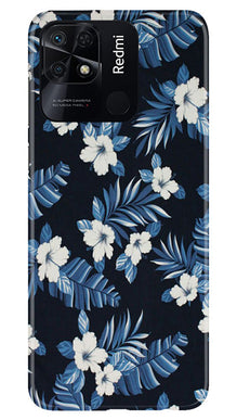 White flowers Blue Background2 Mobile Back Case for Redmi 10 (Design - 15)