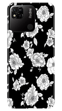 White flowers Black Background Mobile Back Case for Redmi 10A (Design - 9)
