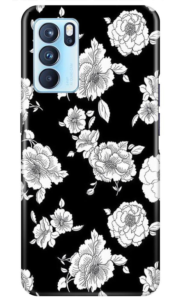 White flowers Black Background Case for Oppo Reno6 5G