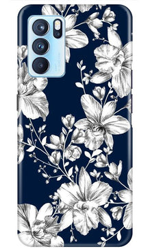 White flowers Blue Background Mobile Back Case for Oppo Reno6 Pro 5G (Design - 14)