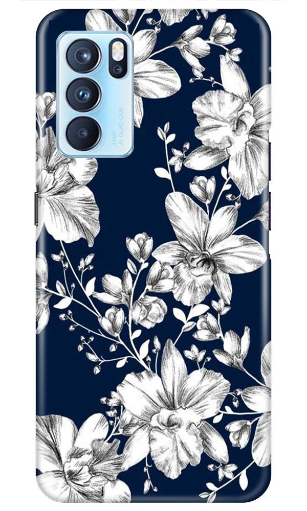 White flowers Blue Background Case for Oppo Reno6 5G