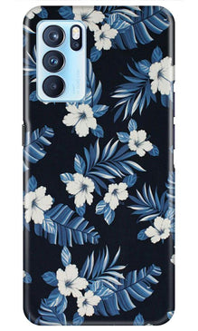 White flowers Blue Background2 Mobile Back Case for Oppo Reno6 Pro 5G (Design - 15)