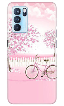 Pink Flowers Cycle Mobile Back Case for Oppo Reno6 Pro 5G  (Design - 102)