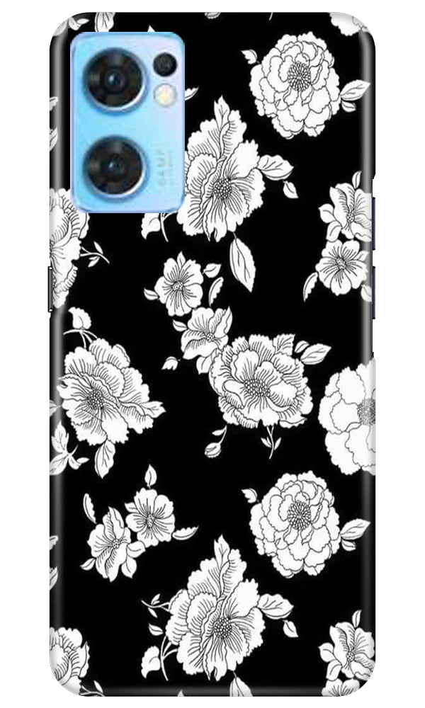 White flowers Black Background Case for Oppo Reno7 5G