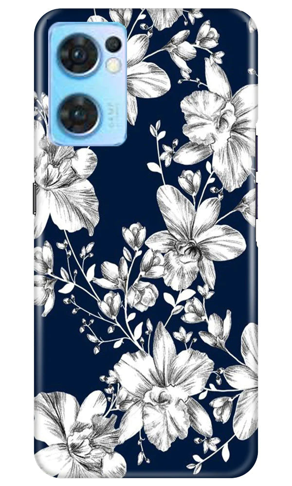 White flowers Blue Background Case for Oppo Reno7 5G