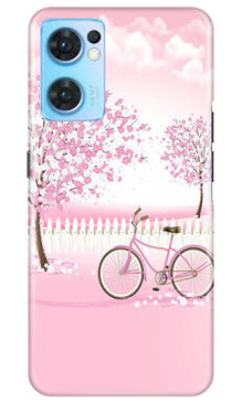 Pink Flowers Cycle Mobile Back Case for Oppo Reno7 5G  (Design - 102)