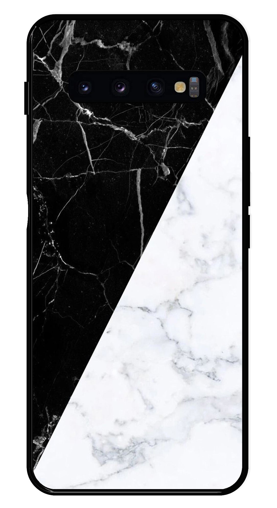 Black White Marble Design Metal Mobile Case for Samsung Galaxy S10 Plus   (Design No -09)