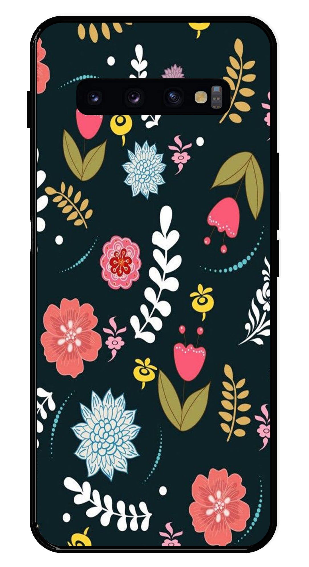 Floral Pattern2 Metal Mobile Case for Samsung Galaxy S10 Plus   (Design No -12)