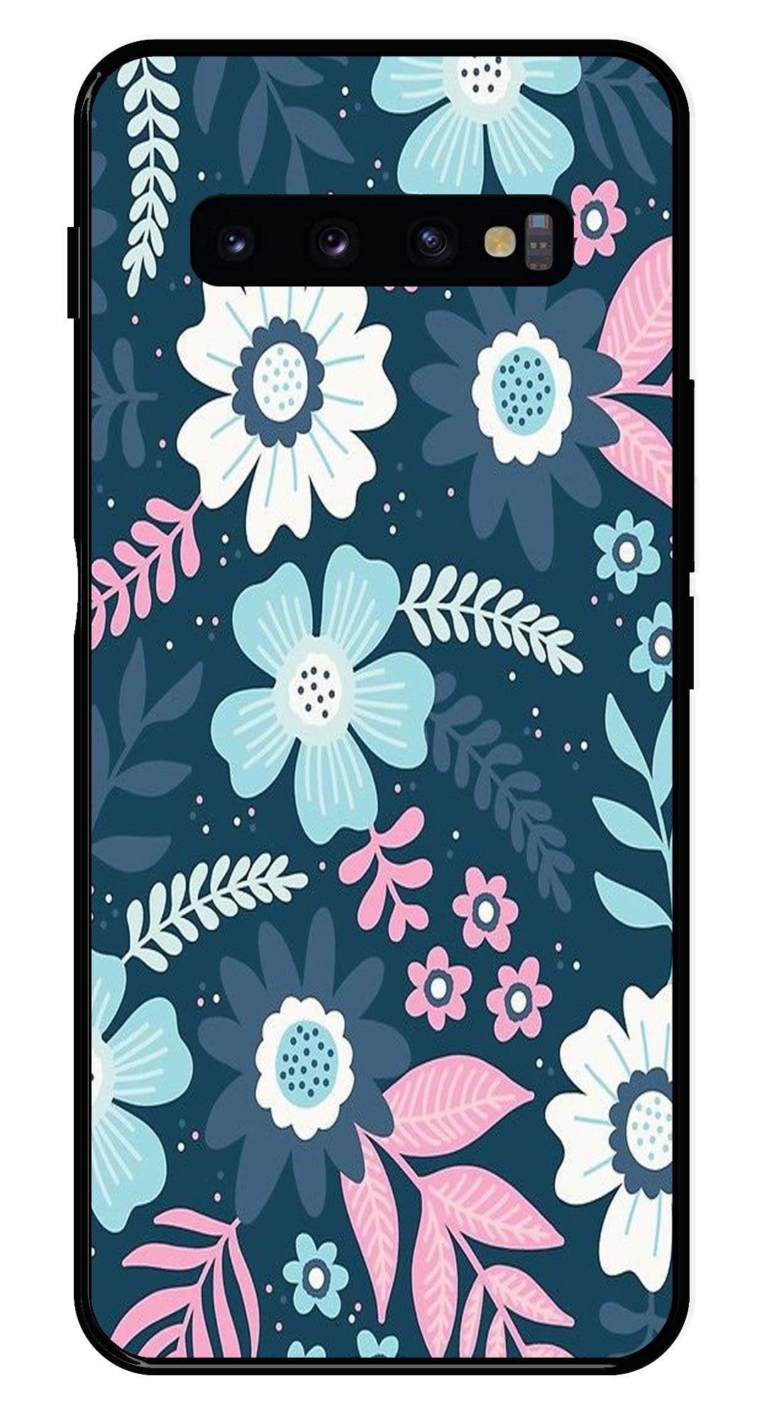 Flower Leaves Design Metal Mobile Case for Samsung Galaxy S10 Plus   (Design No -50)