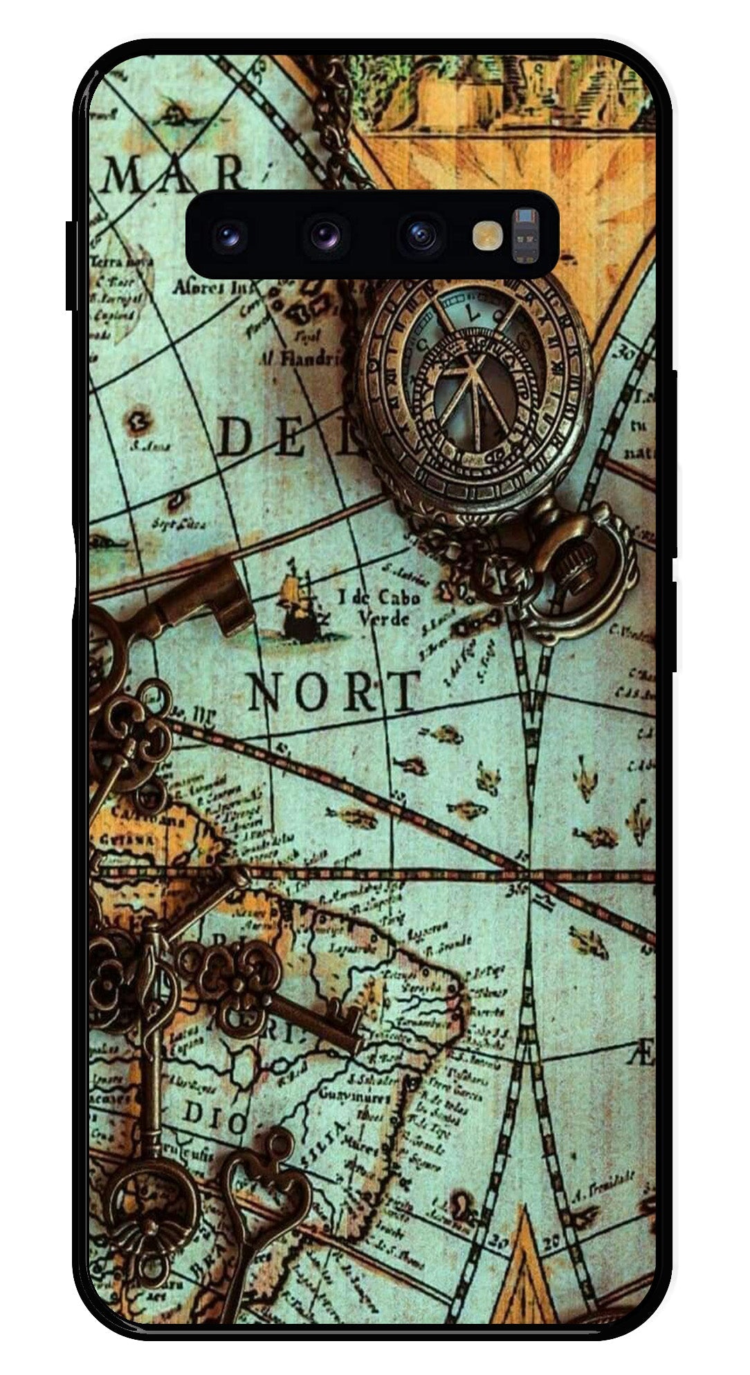 Map Design Metal Mobile Case for Samsung Galaxy S10 Plus   (Design No -54)