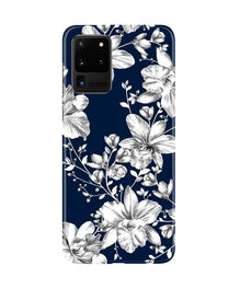 White flowers Blue Background Mobile Back Case for Galaxy S20 Ultra (Design - 14)